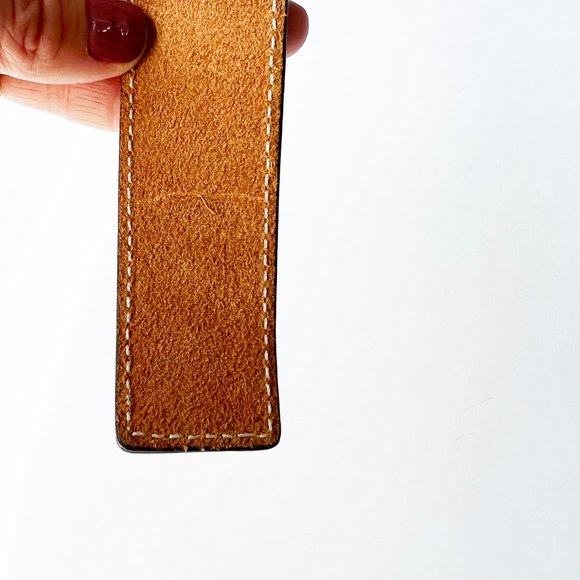 ✨3 for $15✨ M Monogram Brown Leather Belt with Gold Metal M Clasp - Picture 12 of 14
